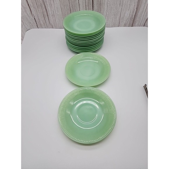 Fire King Jadite Jane Ray Saucer Green Oven Glass Vintage Anchor Hocking Ribbed - Picture 7 of 12
